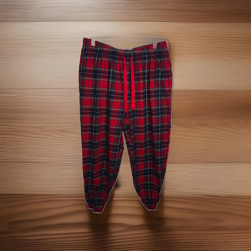 Old Navy Tartan Red Plaid Flannel Jogger Pajama Pants Elastic Drawstring Size L